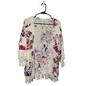 Umgee White Floral Short Sleeve Cardigan